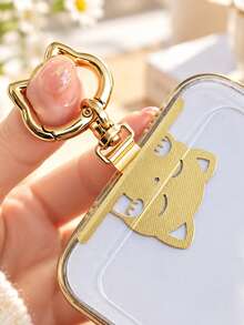 2pcs Set (1 Stainless Steel Clip + 1 Spring Ring) 360° Rotatable Cartoon Cat Stainless Steel Connector, With Metal Cat Head Spring Buckle, Hook, Finger Ring Buckle, For Connecting Phone And Lanyard, Phone Case Charging Port Insertable Fixed Bracket Metal Plate, Sturdy And Durable, Outdoor Anti-Drop Phone Lanyard Connector, Smartphone Accessory - Multicolor - View 5