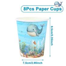 Ocean Animal Theme Party Paper Tableware Set, Ocean Pattern, Happy Birthday, Paper Plates, Paper Cups, Napkins Set, Whale Pattern, Underwater Baptism Whale Style, Suitable For Underwater Theme Party, Birthday, Holiday, Family Event, Party Decoration Supplies Set, Christmas, Restaurant Decoration - Multiple Styles - View 12