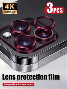 XINHONGYU 3入深紅色超耐用金屬環鏡頭保護膜，相容 Apple 18 Pro Max、18 Ultra Fold、17 Air/17 Pro Max，高畫質高透明防刮膜，精準貼合，適用日常保護、通勤與專業攝影場景 - 酒紅色 - 查看 1