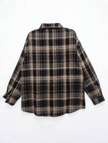 Korean Style Versatile Retro Plaid Long Sleeve Shirt - Grey - View 3