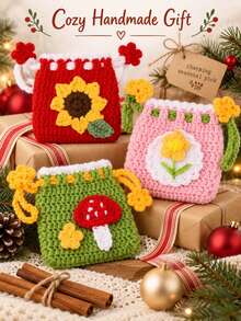 1pc Autumn And Winter Colorful Wool Cute Dopamine Crochet Zero Wallet Storage Bag Card Bag Key Bag Red Bag Perfume Bag Gift For Women Christmas Gift - Multicolor - View 3