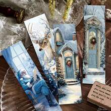 30Pcs Vintage Blue Winter Christmas Bookmarks, Snowy Landscape Snowman Elk Paper Page Markers, Aesthetic Decorative Book Marks For Book Lovers Students Journal DIY Gift - 1 Set - View 6