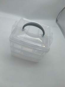 1pc Multi-Layer Divided Transparent Plastic Storage Box With Handle, Thickened Transparent Material, Multi-Compartment Classification Storage, Flip Lid With Snap Seal Dust-Proof, Stackable Space-Saving Design, Portable Handle For Easy Movement, Suitable For Storing Hair Ties, Hair Clips, Jewelry, Cosmetics, Handmade Beads Accessories, Ideal For Vanity, Desk, Bedroom Use, Multi-Functional Home Storage Box, Desktop Organizer, Beauty Accessories Classification Storage Box, Handmade Small Items Storage Box, Home Desktop Tidy Storage Solution - Clear - View 12
