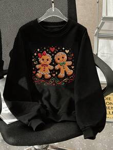 Christmas-Tween Girl Casual Fun Print Crew Neck Long Sleeve Sweatshirt Autumn/Winter Top - Black - View 2