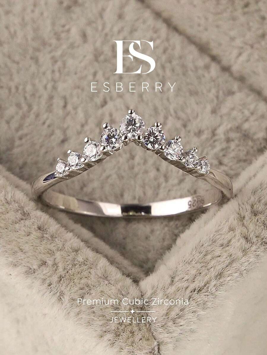 ESBERRY 1pc Elegant Luxury Diamond Crown Ring, Exquisite Women's Jewelry Gift, Suitable For Dating