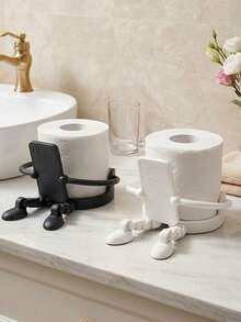 Creative Human-Shaped Toilet Paper Holder, Unique Phone Holder Pose Toilet Paper Holder, Movable Legs, Fun Sitting Pose, Suitable For Bathroom, Bedroom And Living Room Storage And Decoration - Multicolor - View 3