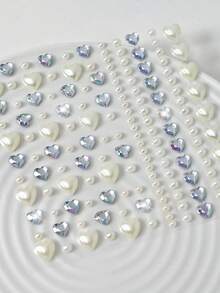 2pcs White Heart Pearl Face Gem Stickers, Self-Adhesiv AB Love-Shaped Rhinestone & Simulation Pearl Jewel Decals, DIY Face Body Hair Eye Decorations For Music Festival, Party, Masquerade - Multicolor - View 6
