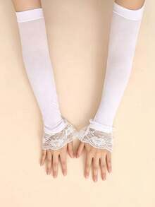 A Summer Women's Lace Ice Silk Sleeve, Sun Protection Mesh Flared Ice Sleeve, Outdoor Etiquette Arm Guard, Breathable And Fashionable Hand Sleeve - Lace Cooling Sleeves - View 4