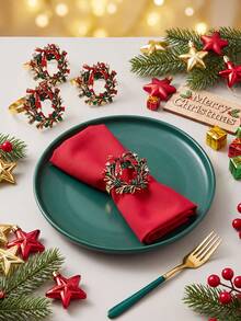 4-12pcs Vintage Floral Wreath Napkin Rings For Christmas, Suitable For Christmas Party, Wedding, Birthday Party, Room Decor, Table Decor, Home Decor, Holiday, Party, Wedding And Dinner - Multicolor - View 4