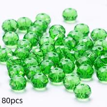 手工珠飾用扁圓玻璃珠 8mm/6mm/4mm (60/80/115顆) 可重複使用散珠 DIY 手作配件，亮面藍綠色 - 草綠 - 查看 13