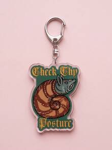1/5Pcs Medieval Retro Funny Meme & Humorous Quote Theme Acrylic Keychains, Featuring Snail Creature, Frog Eating, Cat Fireplace, Rabbit Knight Duel Designs, Fashionable Bag Charms, Suitable For Retro Fans Gifts, Fun Collection, All Seasons - Multicolor - View 6