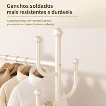 Arara de Roupas com Cesto e Ganchos, Plástico PP Branco, 175cm, Estrutura com Rodinhas, Organizador de Acessórios para Quarto e Closet – 60x30x175cm - AraraOrganizadora-Branca-Ganchos - Visão 7