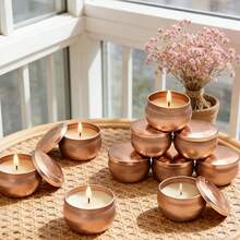 10pcs Rose Gold Metal Candle Jars With Matching Lids, Empty Candle Tins Without Wax, Multi-Purpose Handmade Containers For DIY Aromatherapy Candle Making, Wedding Table Decor, Home Decoration, Holiday Handmade Gifts And Small Jewelry Storage - 10pcs - View 10