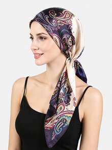 1 pieza Pañuelo para la cabeza con estampado floral de cachemira para mujer, sombrero envolvente, adecuado para uso diario - multicolor - Ver 11