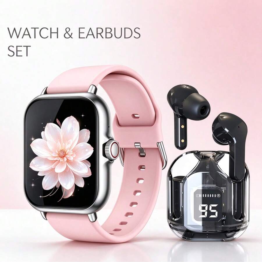 ZhiKexing Sports Smart Watch + Wireless Earbuds Combo Set, 1.83-Inch HD Display, Zinc Alloy Body, Supports Wireless Calling, Music Playback, Message Notifications, Smart Watch With Calculator, Alarm And Other Multifunction Sports Watch, Compatible With Android And IOS Systems, Fashionable And Modern Design, Ideal Gift For Men, Women, Couples Or Parents - View 1