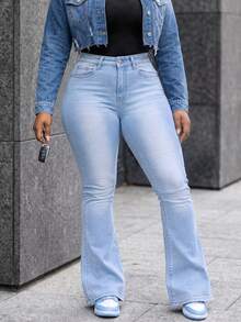 Plus Size Elegant Fashion Skinny Flare Leg Jeans Fall - Light - View 1