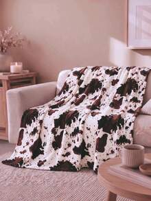 1pc Soft Cow Print Fleece Blanket - Cozy Flannel Blanket Suitable For All Seasons - Great For Daughters, Adults, Students And Teenagers, Autumn Decor, Room Decor - Mocha Brown - View 2