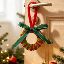 1PC Mini Fuzzy Wreath Hanging Ornament Set, With Pine Cone And Bow Handmade Circular Pendant, Plush Twist Wire Craft Decoration, Rope Hanging Holiday Accessory, Aesthetic Small Ornament, Perfect Holiday Gift For Craft Enthusiasts, Decor Lovers And Jewelry Collectors - Multicolor - View 10