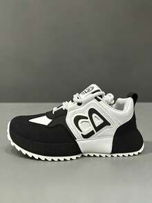 Plus Size Fashionable Sports Casual Sneakers, Breathable Lightweight Running Shoes, Versatile & Perfect Matching - Black - View 2