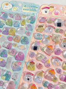 1/4pcs Cute Cartoon Summer Drink Fruit Popsicle Embossed Rhinestone Sticker Resin Crystal Kids Reward - Multicolor - View 3