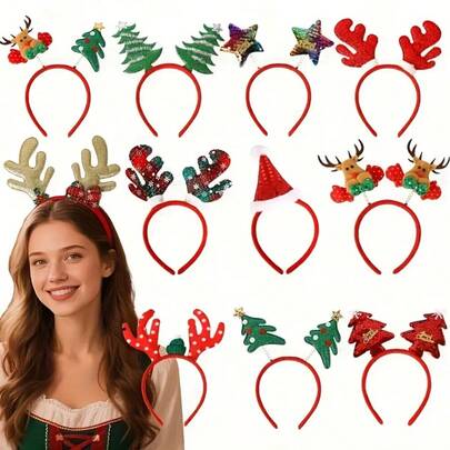 1/3/6pcs Christmas Headbands, Christmas Party Supplies Accessories, Christmas Party Gift Decoration, Snowman Reindeer Antlers Christmas Hat, Christmas Costume Headwear, Random Color Style