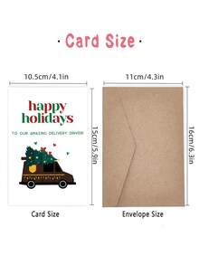 1pc Thank You Greeting Card For Delivery Driver, Postal Courier – Delivery Van Flat Illustration, Christmas Appreciation, Thickened, With Envelope - A - View 5