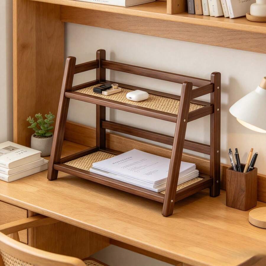 Vintage Wooden Desktop Organizer, Vertical Storage Rack, Painted Material, Retro Texture, Durable Wood, Space-Saving Design, Suitable For Coffee Table To Hold Cups And Coffee Beans - Multicolor - View 1