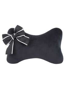 Black And White Contrast Bow Car Headrest Pillow, Plush Neck Support Cushion, Car Seat Headrest Pillow, Women's Comfortable Interior Decor - Bow - View 5
