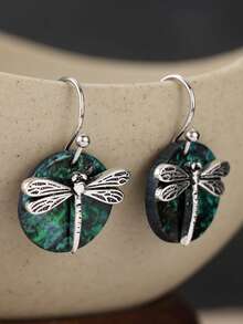 YOYO 1 Pair Vintage Style Silver Dragonfly Pendant Earrings, Bohemian Style Pendant Earrings - Silver - View 3