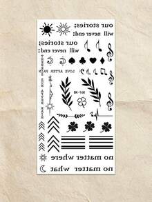1pc Temporary Tattoos, Assorted Minimalist Designs Including Inspirational Quotes, Sun, Moon, Musical Notes And Geometric Symbols, Perfect For Wrist, Hand And Collarbone. - Black - View 6