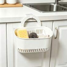 1pc Multifunctional Drain Basket White PP Material Sponge Storage Rack No-Drill Sink Filter Rack Kitchen Bathroom Dual Use Sponge Cloth Storage Basket - One Size - View 8