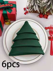1/2/6pcs Christmas Red & Green Fabric Napkins, Foldable Christmas Tree Shaped Napkins, Holiday Party Table Decor Napkins - Multicolor - View 11