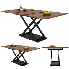Extendable Dining Table / Elegant, Modern Dining Table / Space-Saving Kitchen Table / With Cross-Shaped Design / The Tabletop Extends To 160 Cm / Suitable For Dining Rooms, Living Rooms, Studies - Walnut+Black + MDF+Metal - View 6