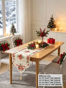 1pc 100% Polyester Embroidered Lace Christmas Table Runner With Tassels, Semi-Transparent Bell Flower Pattern, Christmas Tabletop Decor - Multicolor - View 9