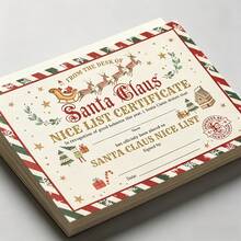 10/20pcs Vintage Santa Sleigh Decorative Greeting Cards, Santa Claus Christmas Gift Cards, Elegant Beige & Red Striped Design, Gold Lettering, Customizable Name/Date/Message, Santa Inspired, Holiday Party - Multicolor - View 2