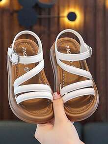 1 Pair Children's Fashionable Minimalist Flat Sandals - Brown - View 7