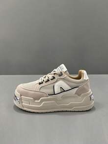 Thick Sole Height-Increasing Retro Bread Shoes With Chunky Strap Design, Non-Slip Wear-Resistant Casual Sports Shoes, Street Fashion Versatile Daily Commute Comfortable Chunky Sneakers - Apricot - View 1