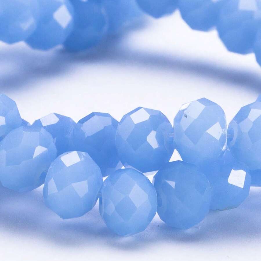 手工珠飾用扁圓玻璃珠 8mm/6mm/4mm (60/80/115顆) 可重複使用散珠 DIY 手作配件，亮藍綠色 - 淺藍玉 - 查看 1