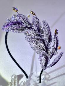 1Pc Exquisite Crystal Decor Hair Hoop Elegant Bridal Hair Accessory Versatile Headband For Wedding Party Prom Vacation Holiday Gathering - Purple - View 6