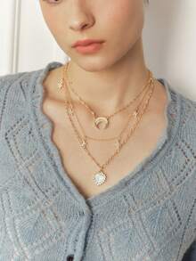 Sorayune Rhinestone Star & Moon Charm Layered Necklace - Gold - View 3