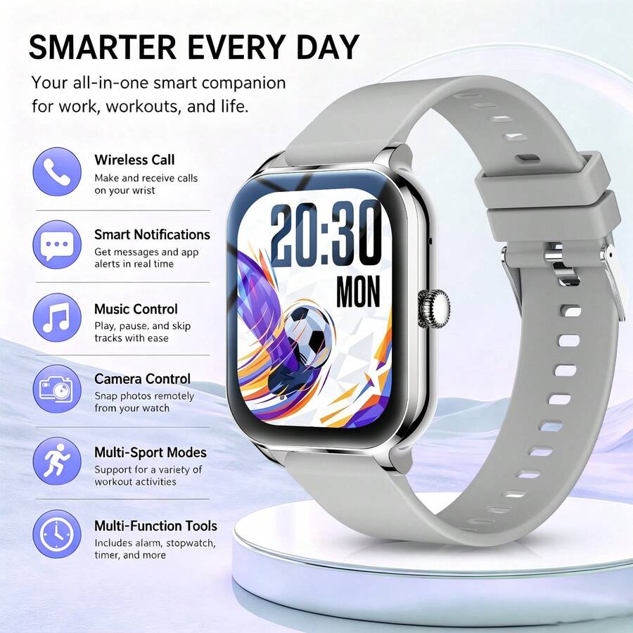 Unisex Smart Watch With Comfortable Silicone Strap, Supports Phone Calls, Message Notifications, Music Control, Alarm Function, Compatible With Android And IOS Systems, Sporty Design, Perfect Gift Choice - Multicolor - View 1