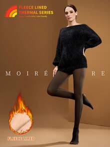 MOIRÉALLURE 1雙透視感抓絨內裡緊身褲，適合日常穿著 - 黑色 - 查看 2