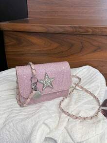 1pc Fashionable Sweet Shiny Star Crossbody Bag, Super Popular Chain Multifunctional Exquisite Small Bag, Compact And Delicate, Mini Lipstick Bag, Fashionable Chain Shoulder Strap, Decorated With Sweet Five-Pointed Stars, Suitable For Outings, Shopping, Daily Use, Travel, Versatile Square Bag Shape, Perfect Gift - Multicolor - View 9