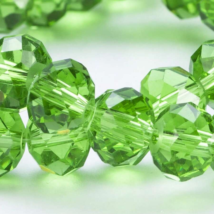 手工珠飾用扁圓玻璃珠 8mm/6mm/4mm (60/80/115顆) 可重複使用散珠 DIY 手作配件，亮面藍綠色 - 草綠 - 查看 1