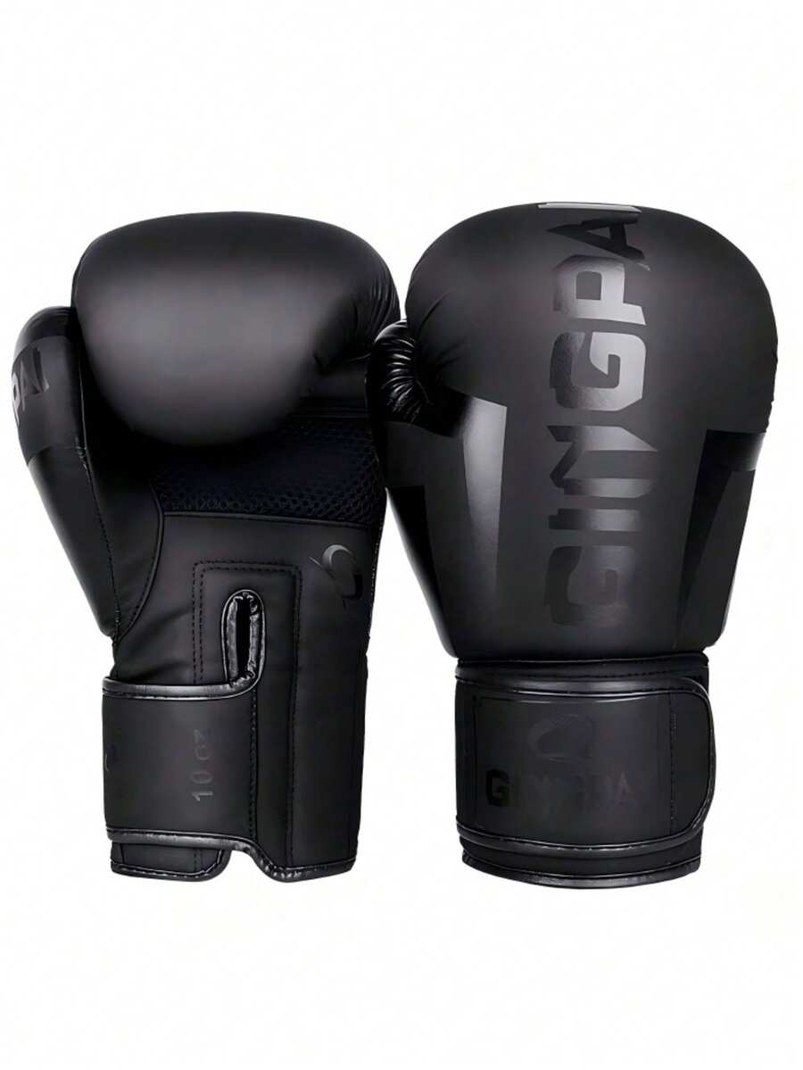 1 Pair Professional Training Boxing Gloves, Black PU, Wrist Protection, Club Boxing Competition Gloves, 12oz 14oz - Multicolor - View 1