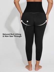 Maternity Supportive Knitted Solid Color Elastic Waist Casual Long Leggings, Black, With Expandable Abdomen - Black - View 2