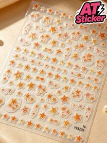 1pc Glitter Star Decorative Sticker, Orange Gold Multi-Size Five-Pointed Star Epoxy Sticker, Transparent Base Glitter Star Pattern, Self-Adhesive Waterproof Wear-Resistant Sticker, Fresh Atmosphere DIY Decoration Sticker, Suitable For Instant Camera, Phone Case, Bluetooth Earphone Case, Storage Box, Water Cup, Digital Shell Decoration And Modification - 7x8 - View 4