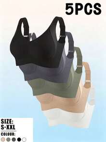 5 Pcs  Women's Wire-Free Seamless Bra, Adjustable Shoulder Straps, Supportive And Shaping Bra,Ribbed Push-Up Bra,Sports Bra,Women's Underwear - Multicolor - View 2