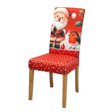 1件/4件/6件裝聖誕印花椅套，聖誕老人、雪人、聖誕樹等多款印花圖案，聚酯纖維布料，彈性可水洗，適合聖誕氣氛裝飾，椅子保護套 - 彩色 - 查看 10