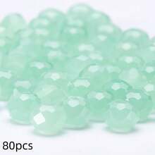 手工珠飾用扁圓玻璃珠 8mm/6mm/4mm (60/80/115顆) 可重複使用散珠 DIY 手作配件，亮藍綠色 - 果綠玉 - 查看 14